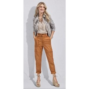 Cabi Women's Sz 10 Carmel Brown High‎ Rise Straight Leg Cropped Cargo Pants